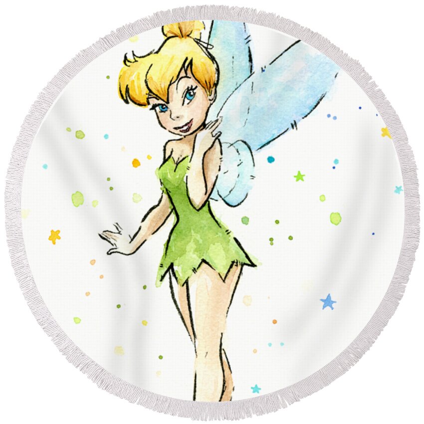 Tinker Round Beach Towel featuring the painting Tinker Bell by Olga Shvartsur