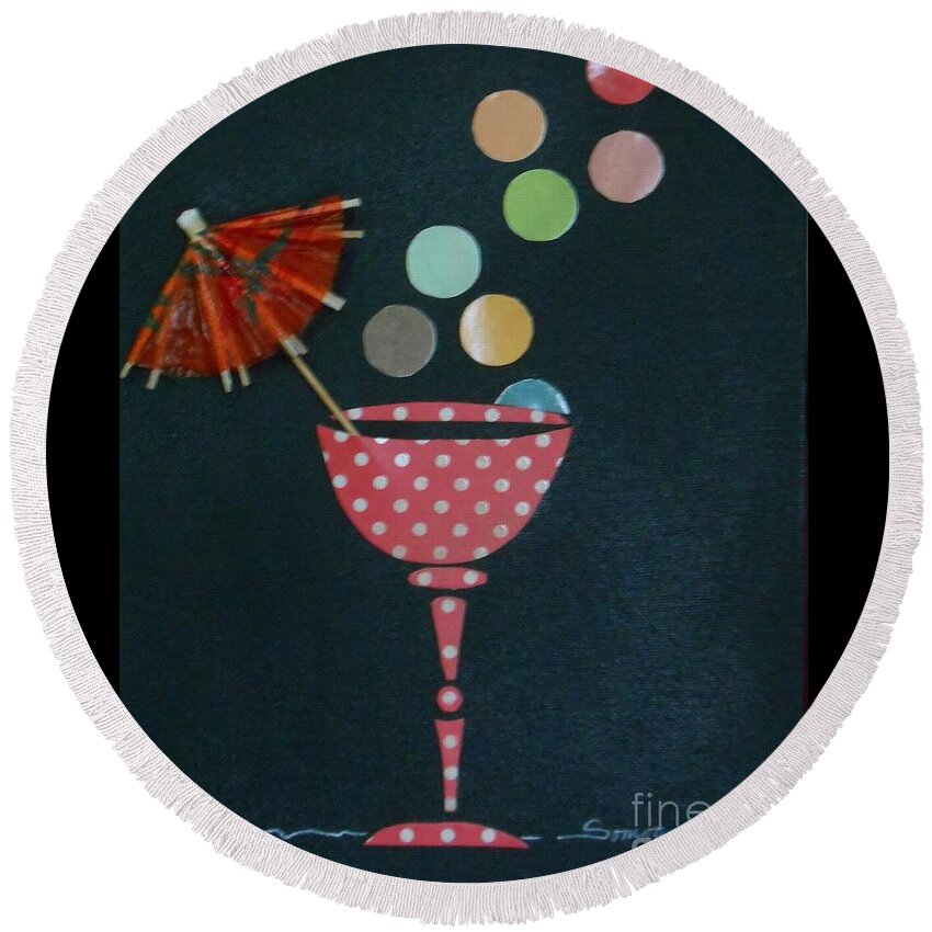 Champagne Round Beach Towel featuring the mixed media Tiny Bubbles by Jayne Somogy