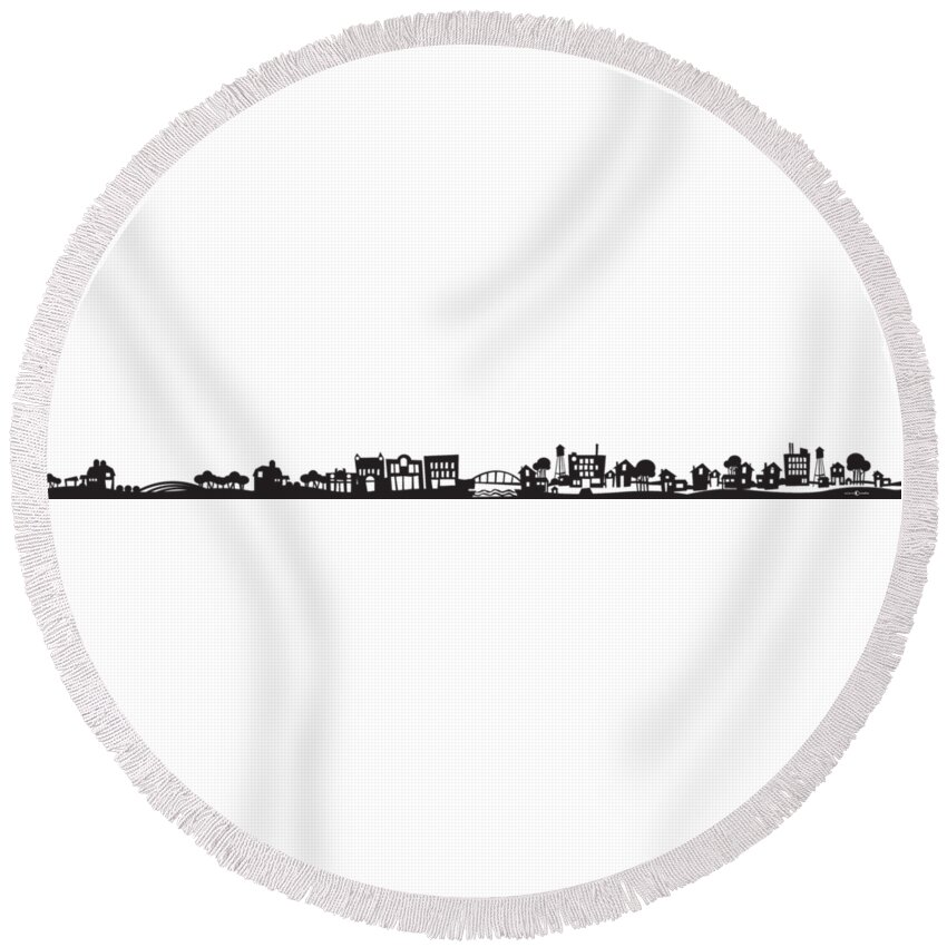 Tiny Town Round Beach Towel featuring the digital art Tinytown Strip by Tim Nyberg