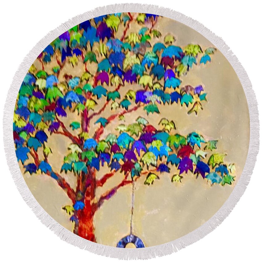 Tree Round Beach Towel featuring the painting Tired Tree by Phiddy Webb