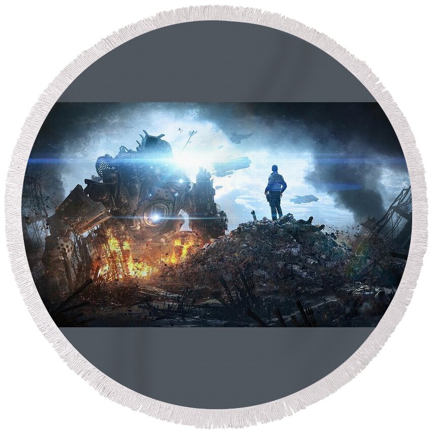 Titanfall Round Beach Towel featuring the digital art Titanfall by Super Lovely