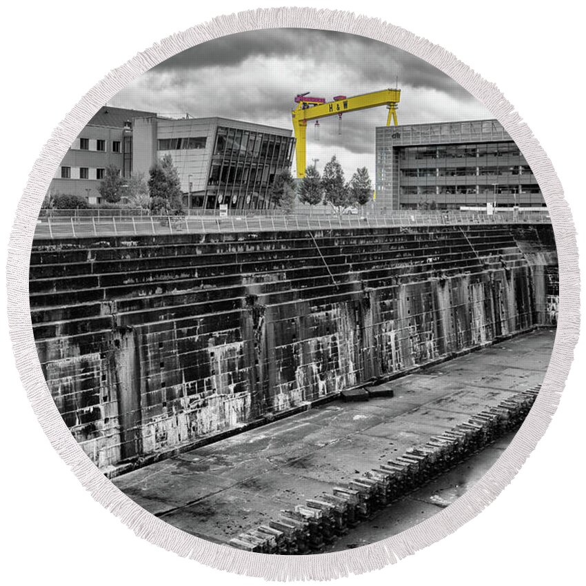 Belfast Round Beach Towel featuring the photograph Titanic Dock by Nigel R Bell