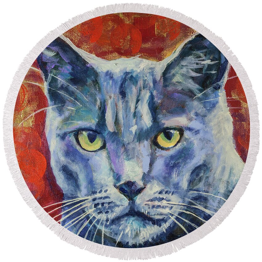 Cat Round Beach Towel featuring the painting TJ 12x12 by Maxim Komissarchik