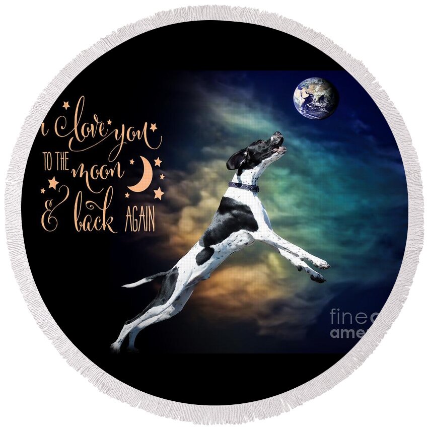 Love Round Beach Towel featuring the digital art To The Moon by Kathy Tarochione