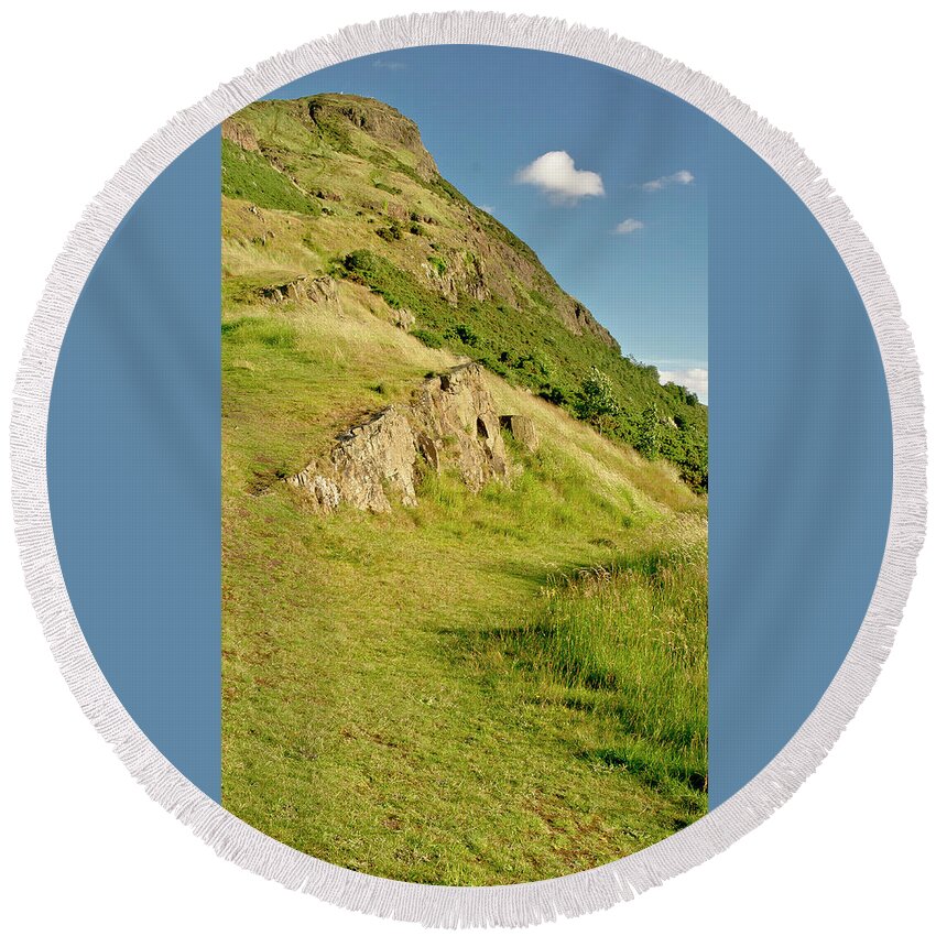 Edinburgh Round Beach Towel featuring the photograph To the top of Arthur's seat. by Elena Perelman