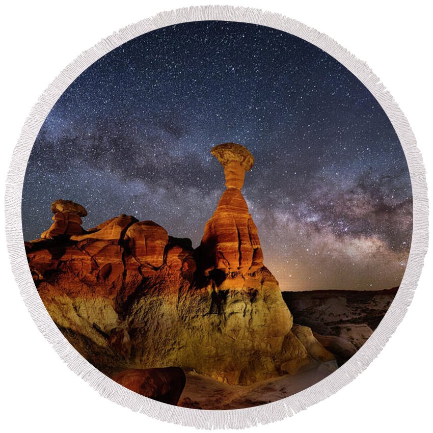 Toadstools Round Beach Towel featuring the photograph Toadstool Milky Way by Michael Ash