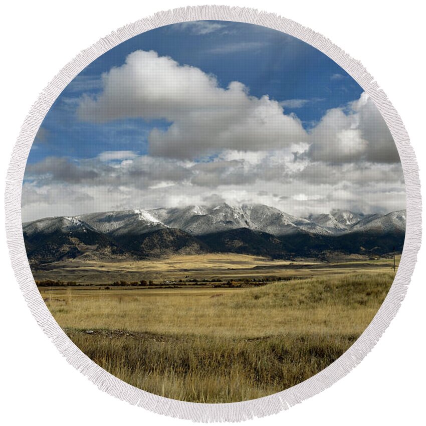 Tabacco Root Range Round Beach Towel featuring the photograph Tobacco Root Mountains by Cindy Murphy - NightVisions