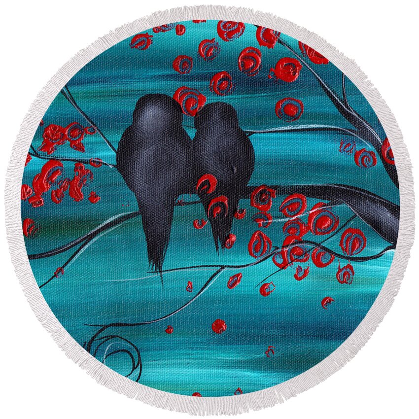 Love Birds Round Beach Towel featuring the painting Together as one by Abril Andrade