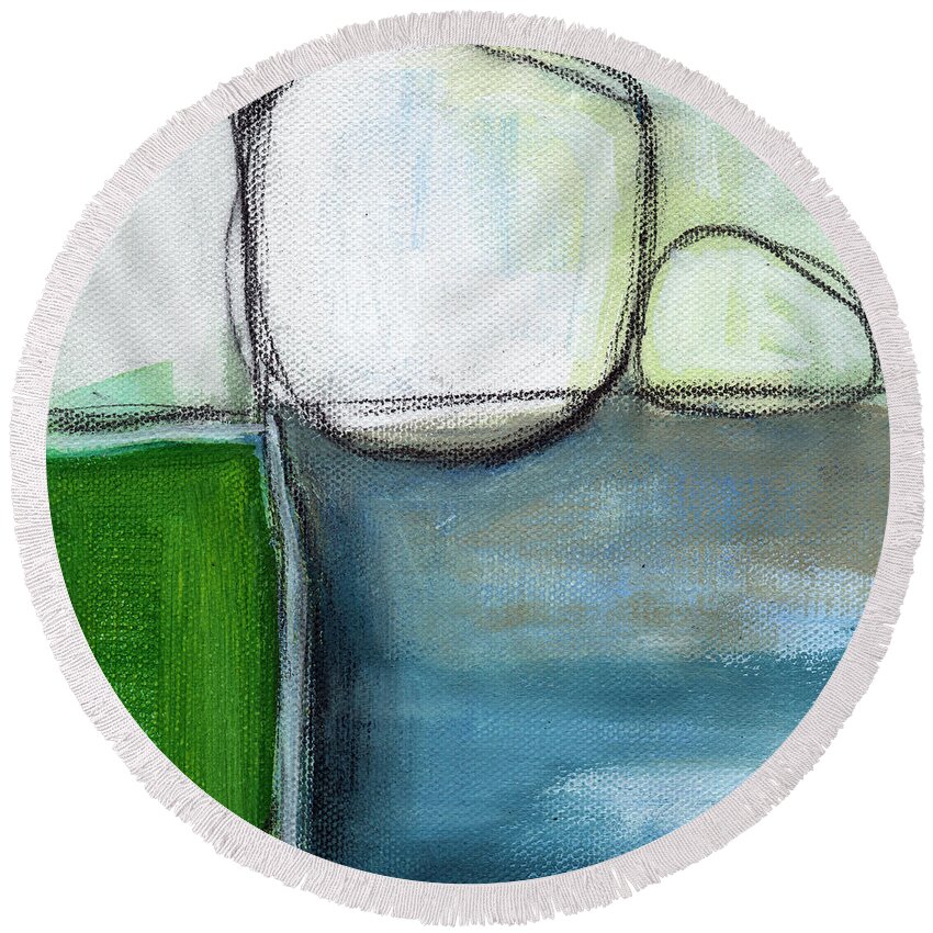 Abstract Round Beach Towel featuring the painting Together by Linda Woods
