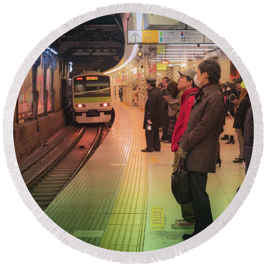 Pedestrians Round Beach Towel featuring the photograph Tokyo Metro, Japan by Perry Rodriguez