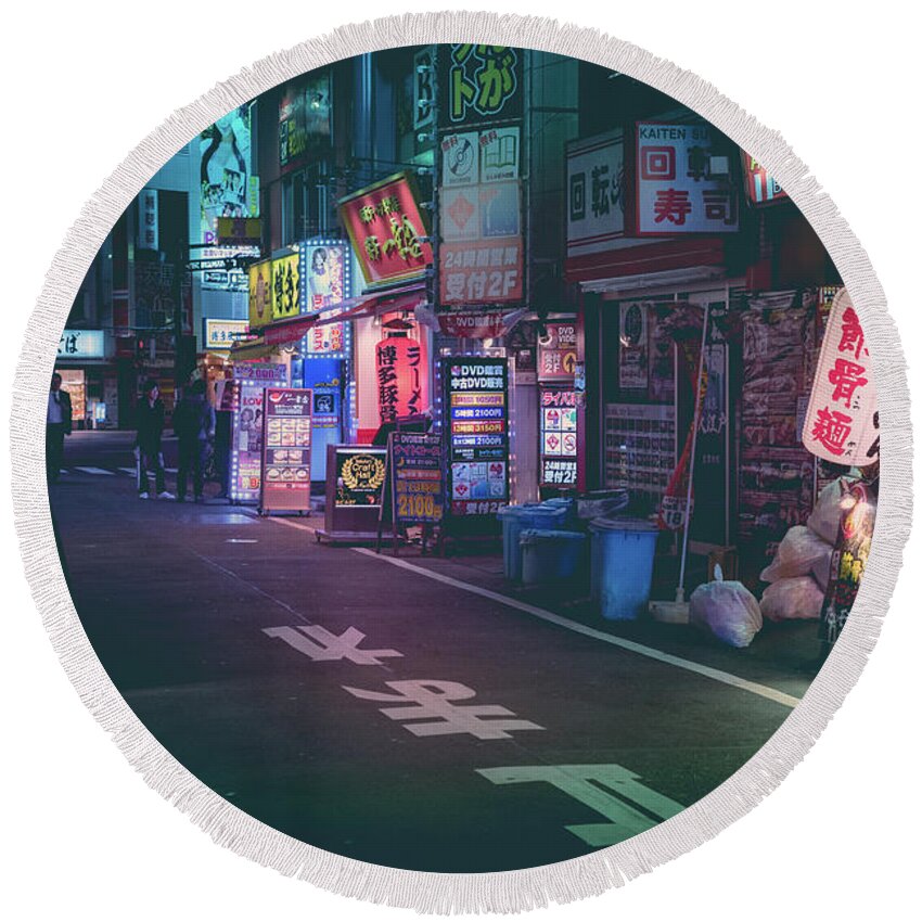 Tokyo Round Beach Towel featuring the photograph Tokyo Side Streets, Japan by Perry Rodriguez