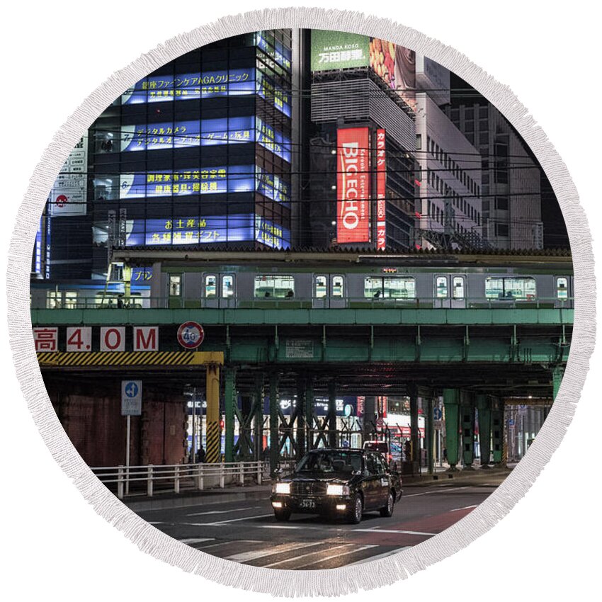 People Round Beach Towel featuring the photograph Tokyo Transportation, Japan by Perry Rodriguez