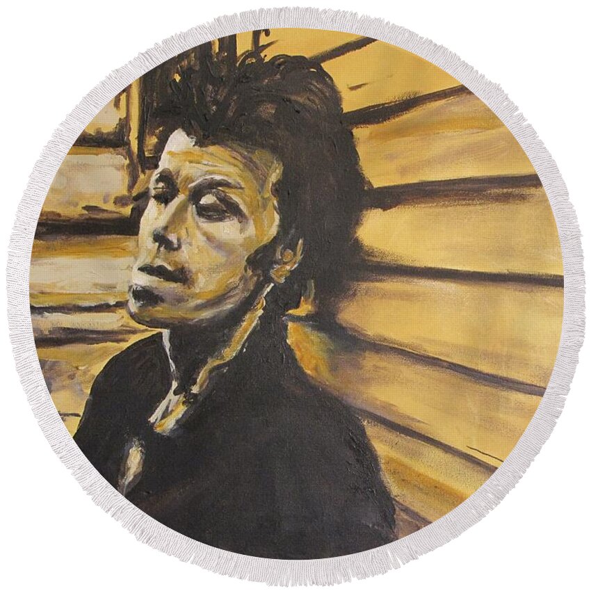 Tom Waits Round Beach Towel featuring the painting Tom Waits by Eric Dee