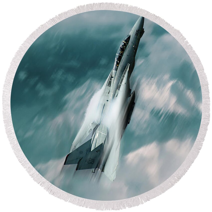 F14 Tomcat Round Beach Towel featuring the photograph Tomcat Rocket by Airpower Art