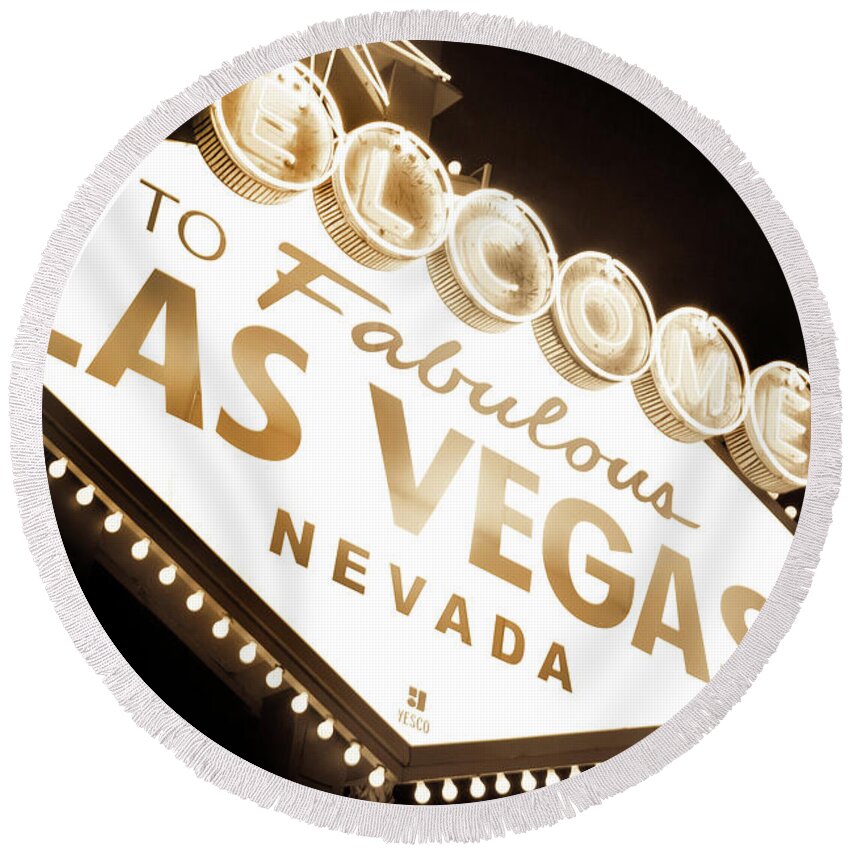 Las Vegas Sign At Night Round Beach Towel featuring the photograph Tonight In Vegas by Az Jackson
