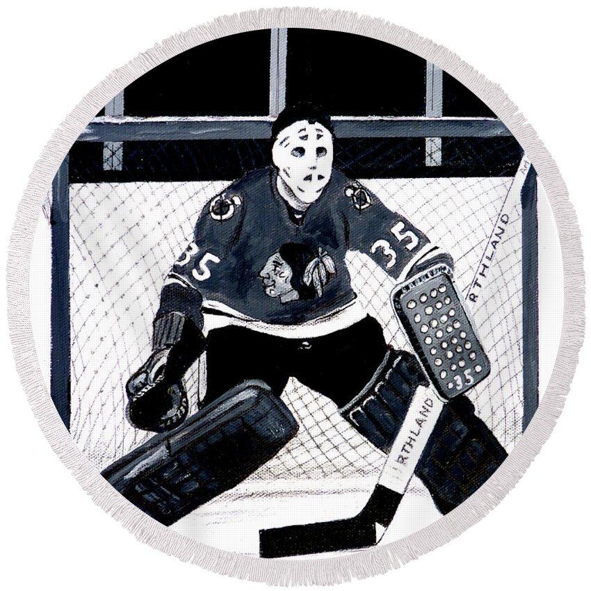 Nhl Round Beach Towel featuring the painting Tony Esposito by Pj LockhArt