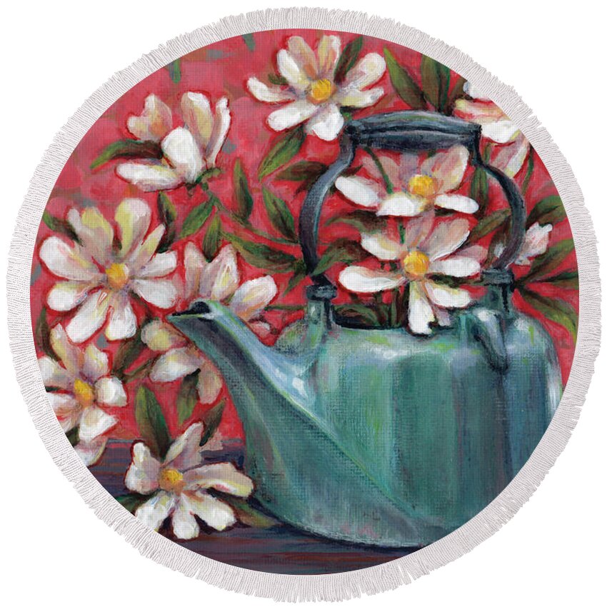 Still Life Round Beach Towel featuring the painting Topless with Daisies by Jane Bucci