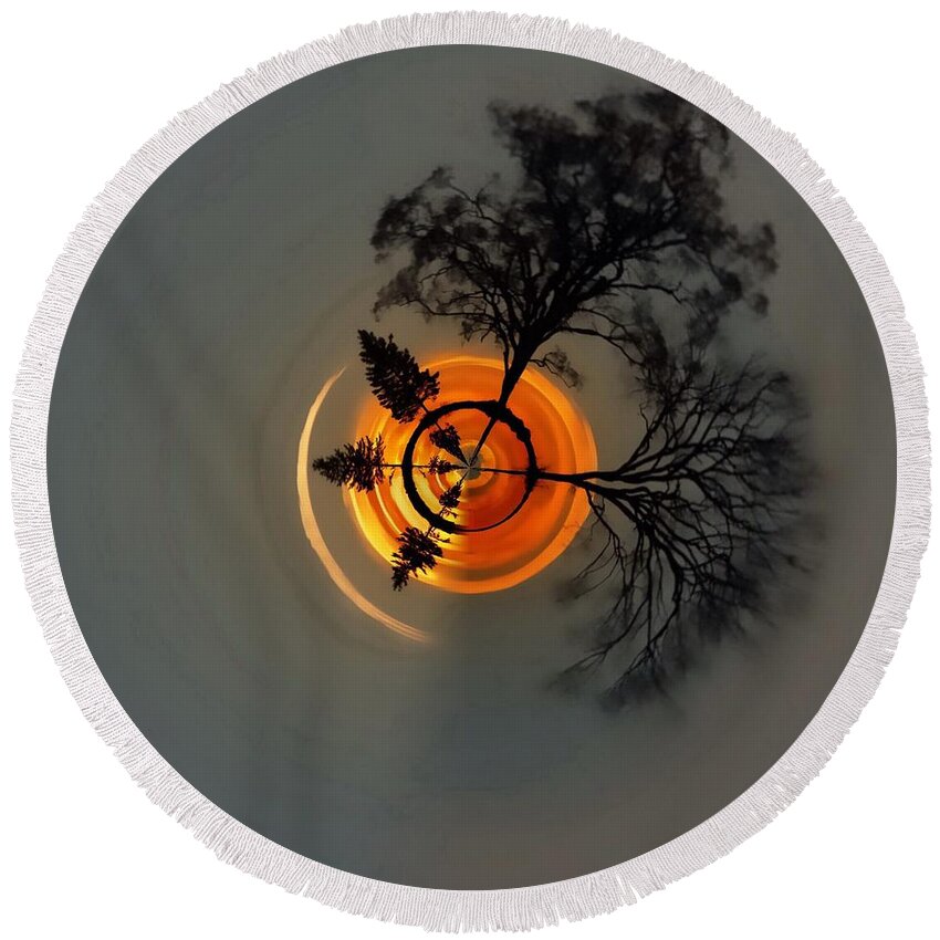 Tiny Planet Round Beach Towel featuring the photograph Topsy Turvy World - Sunset by Andrea Kollo