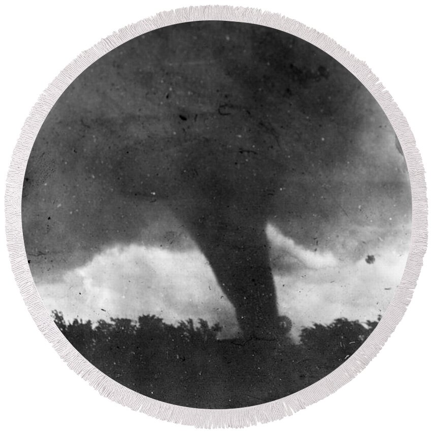 1913 Round Beach Towel featuring the photograph TORNADO, c1913-1917 by Granger