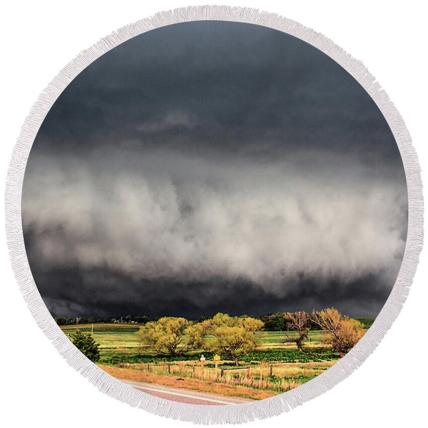 Tornado Round Beach Towel featuring the photograph Tornado Day - Wide Twister Touches Down in Northwest Oklahoma by Southern Plains Photography