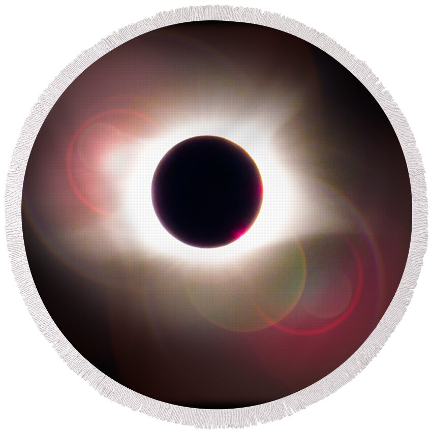 Total Round Beach Towel featuring the photograph Total Eclipse of the Sun T Shirt Art with Solar Flares by Debra and Dave Vanderlaan
