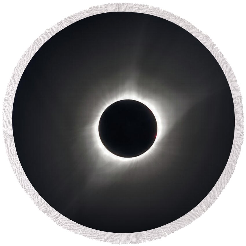 Eclipse Round Beach Towel featuring the photograph Total Solar Eclipse Showcases the Sun's Corona by Tony Hake