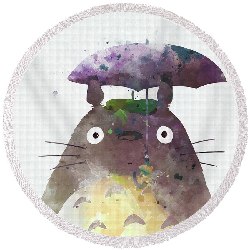 Totoro Round Beach Towel featuring the mixed media Totoro My Neighbour by Monn Print