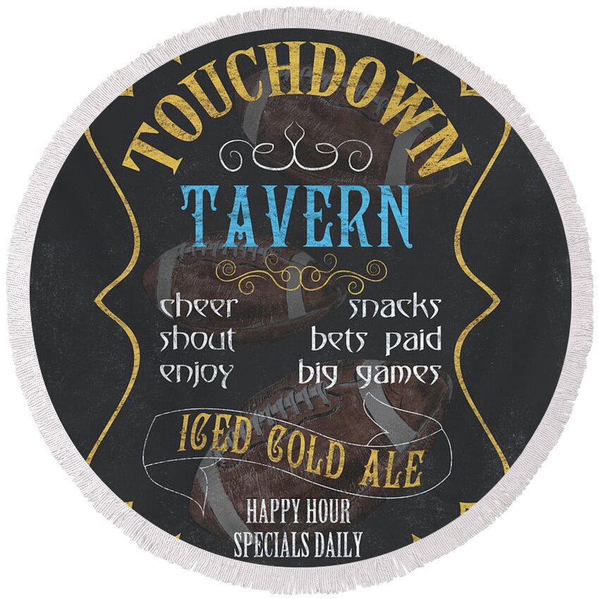 Beer Round Beach Towel featuring the painting Touchdown Tavern by Debbie DeWitt