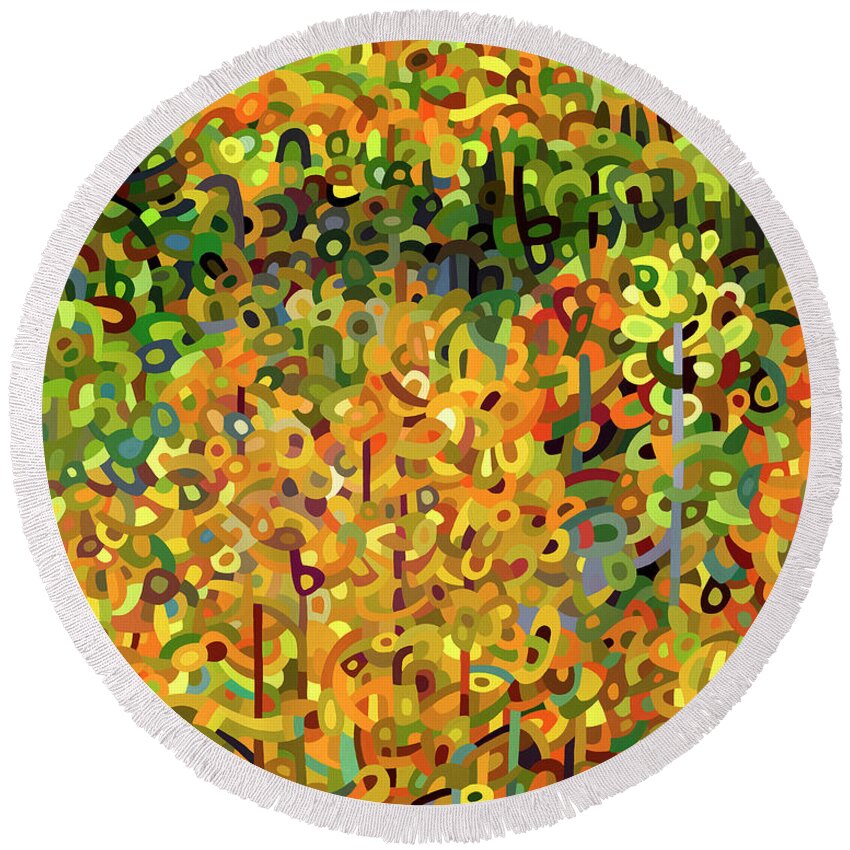 Fine Art Round Beach Towel featuring the painting Towards Autumn by Mandy Budan