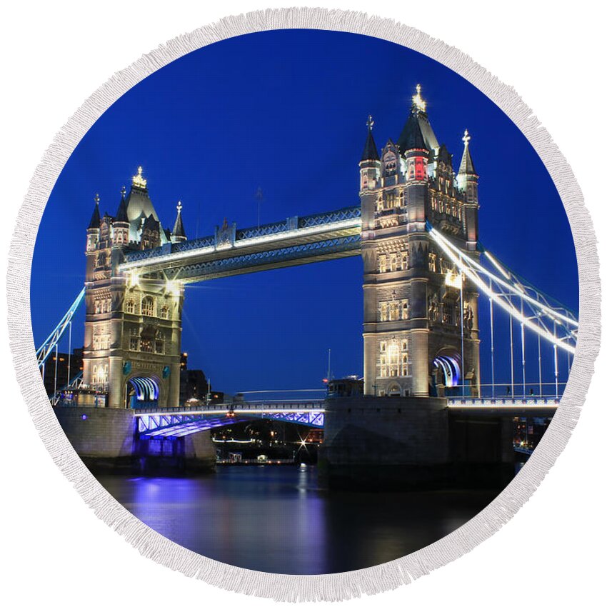 Tower Bridge Round Beach Towel featuring the photograph Tower Bridge at night by Jasna Buncic