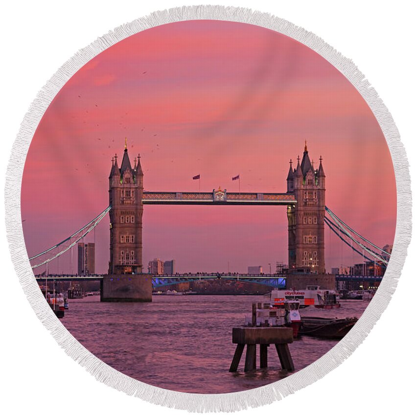 Tower Bridge London Round Beach Towel featuring the photograph Tower Bridge London by Andy Myatt