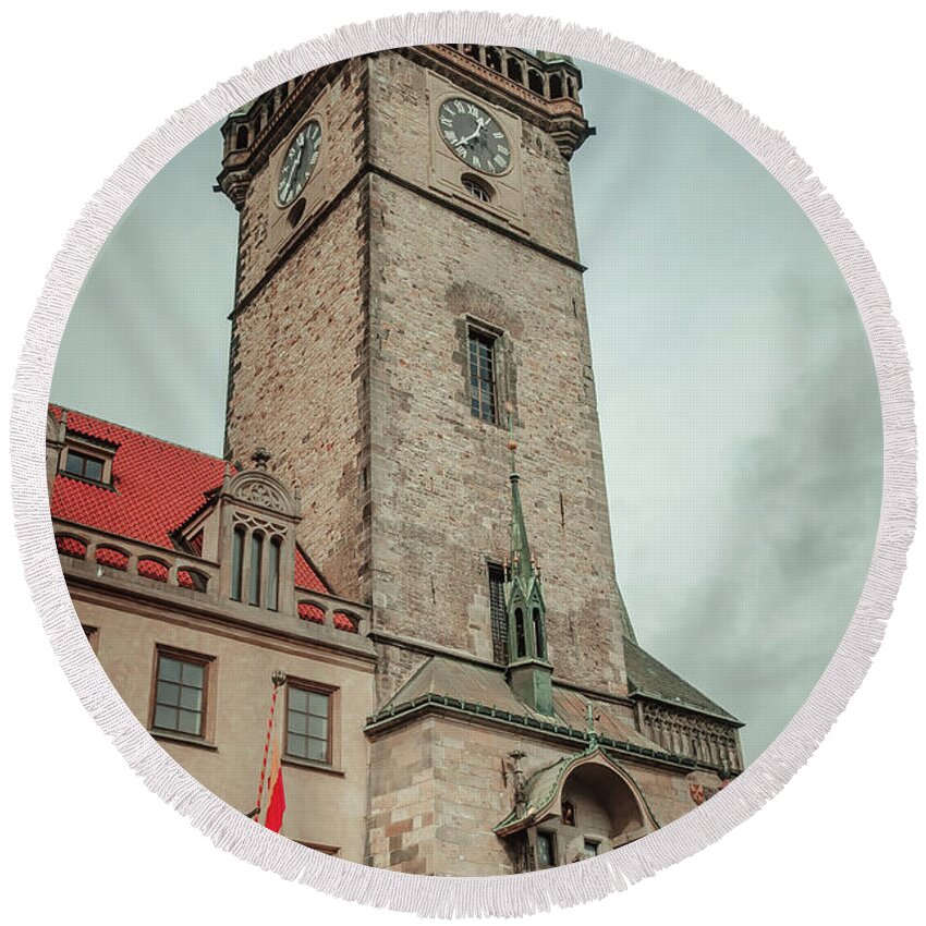 Jenny Rainbow Fine Art Photography Round Beach Towel featuring the photograph Tower of Old Town Hall in Prague by Jenny Rainbow