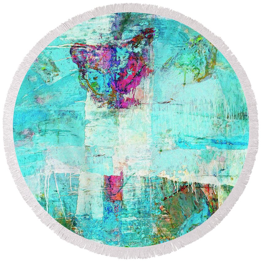 Abstract Round Beach Towel featuring the painting Towers by Dominic Piperata