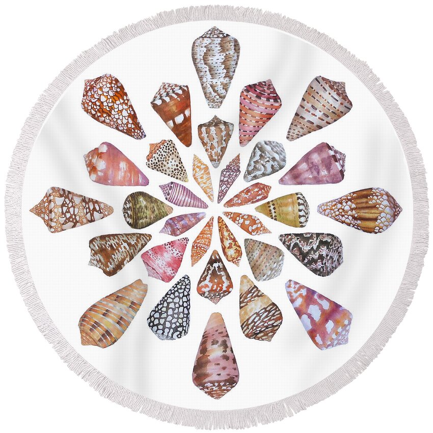 Cone Shells Round Beach Towel featuring the painting Toxic Tango III Cone Shells by Lucy Arnold