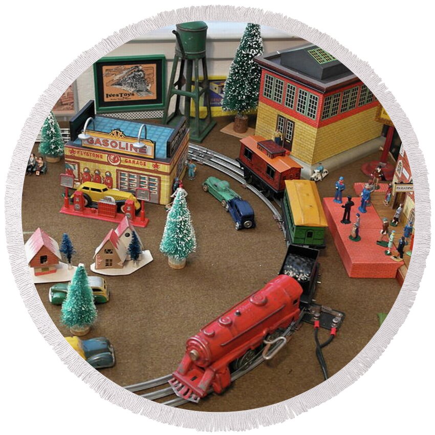 Toys Round Beach Towel featuring the photograph Toytown - Train Set Overview by Michele Myers
