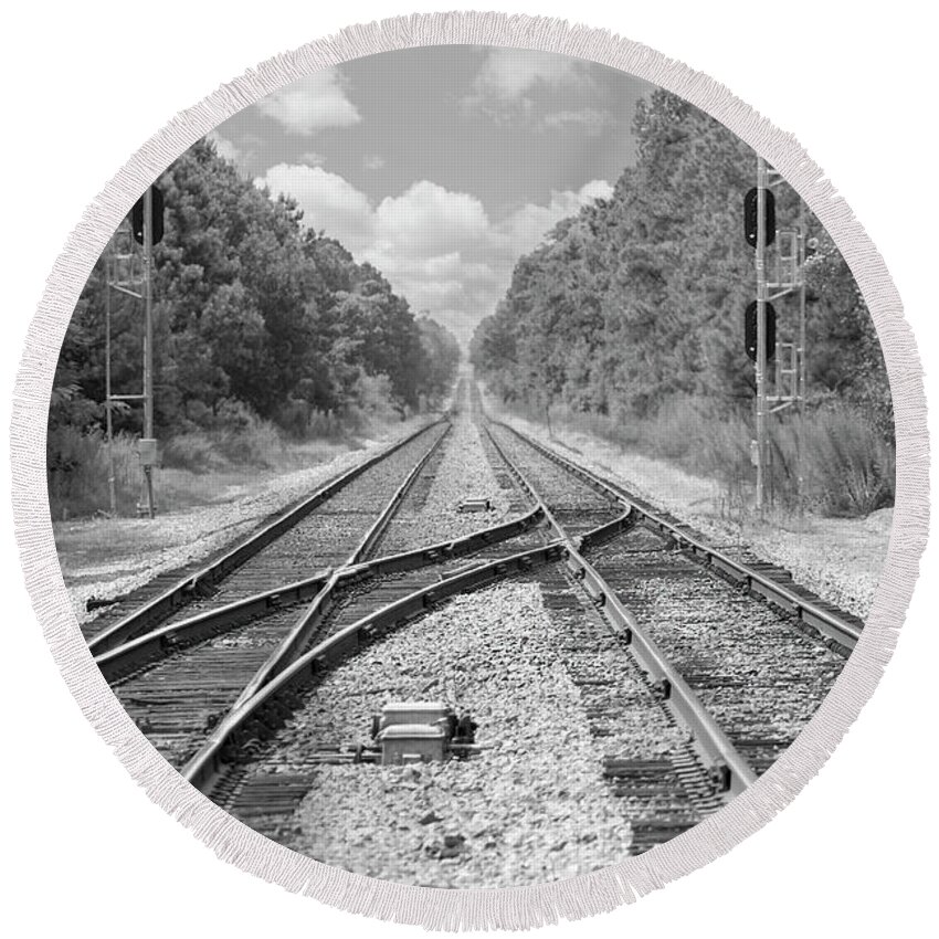 Railroad Tracks Round Beach Towel featuring the photograph Tracks 2 by Mike McGlothlen