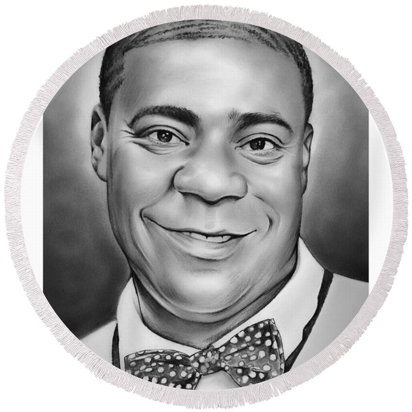 Tracy Morgan Round Beach Towel featuring the drawing Tracy Morgan by Greg Joens