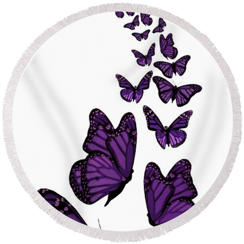 Purple Round Beach Towel featuring the digital art Trail of the Purple Butterflies Transparent Background by Barbara St Jean
