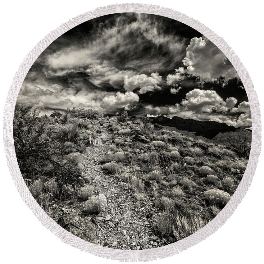 Landscape Round Beach Towel featuring the photograph Trail to the Clouds by Michael McKenney