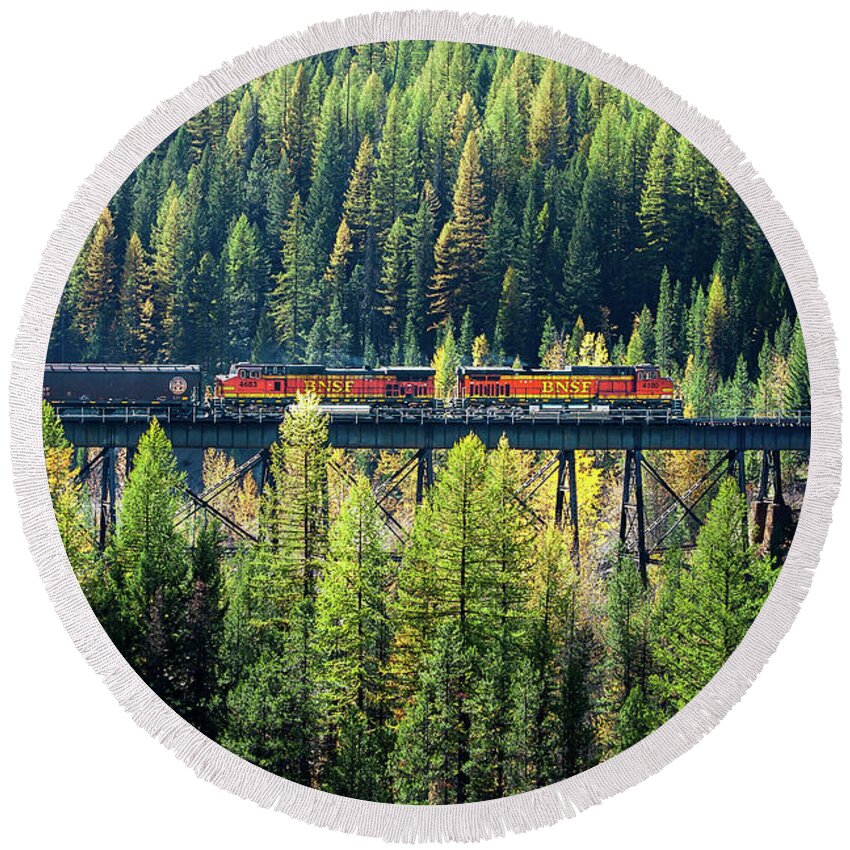 Locomotive Round Beach Towel featuring the photograph Train Coming Through by Todd Klassy