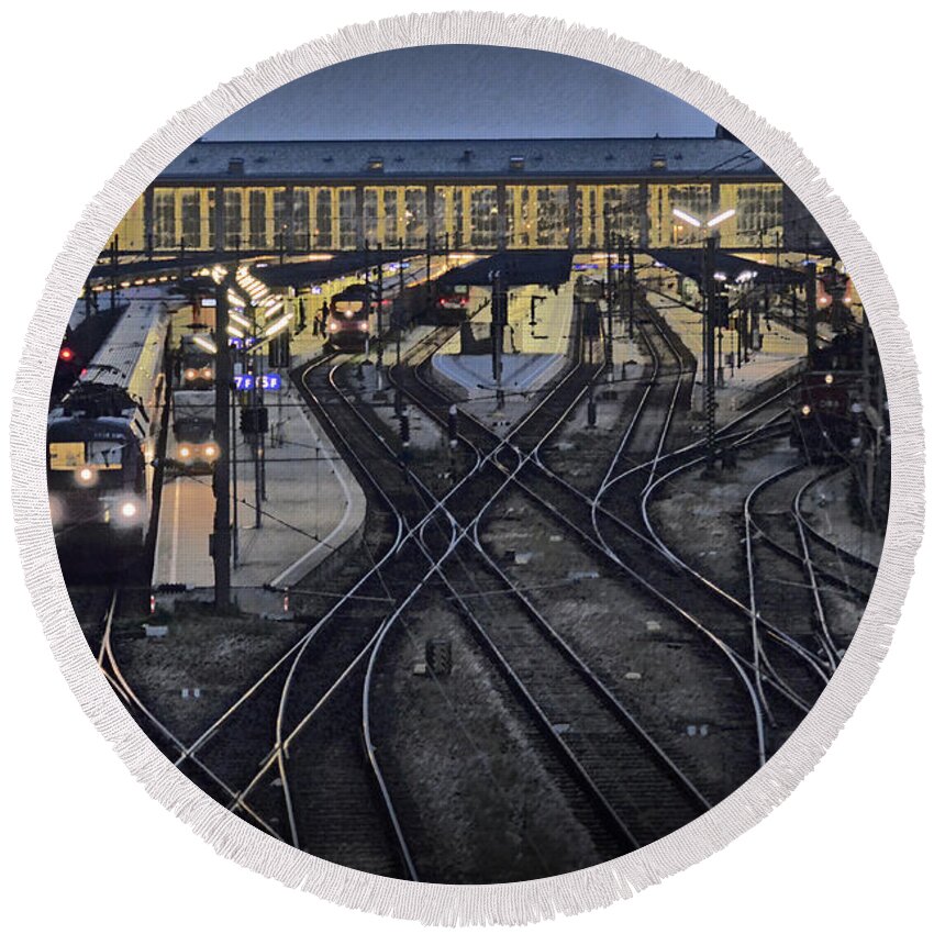 Train Station Round Beach Towel featuring the photograph Train Station by Elaine Berger