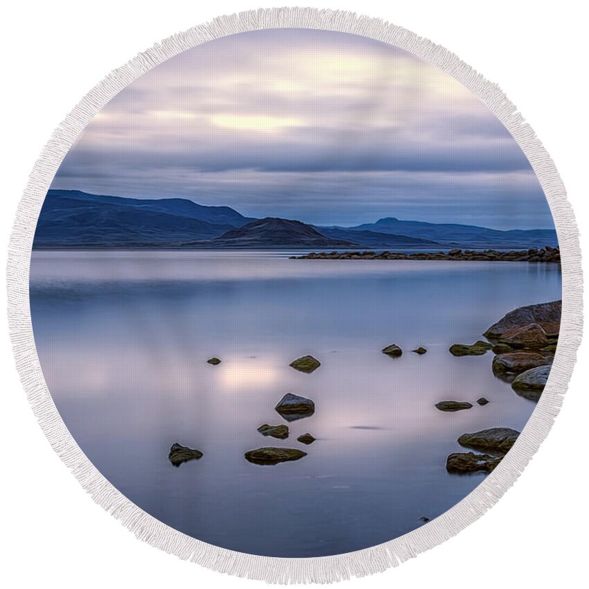 Landscape Round Beach Towel featuring the photograph Peaceful Lake by Maria Coulson