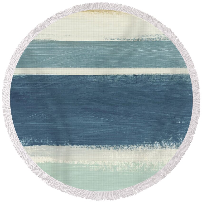 Stripes Round Beach Towel featuring the painting Tranquil Stripes- Art by Linda Woods by Linda Woods