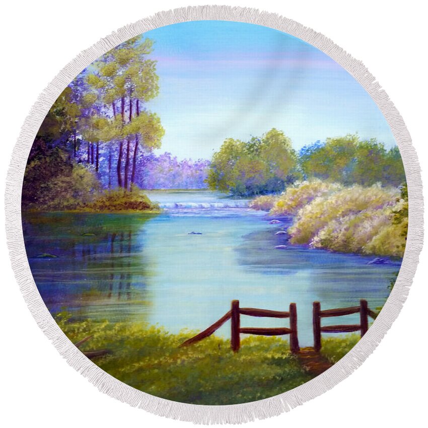 Tranquil Round Beach Towel featuring the painting Tranquil View by Sarah Irland