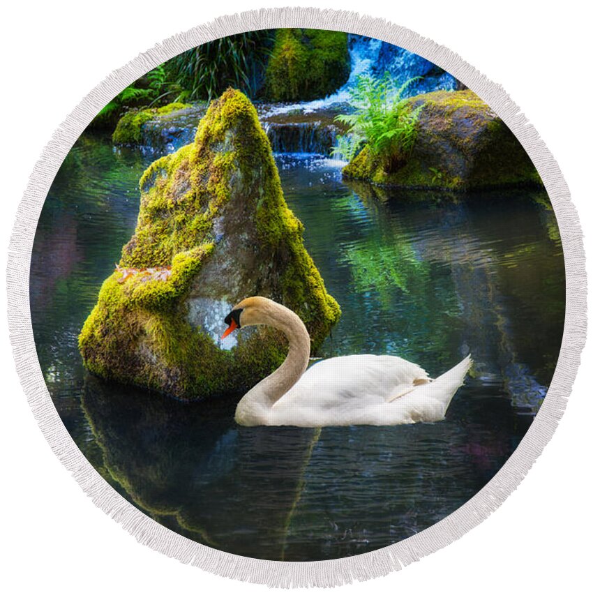 Swan Round Beach Towel featuring the photograph Tranquility by Harry Spitz