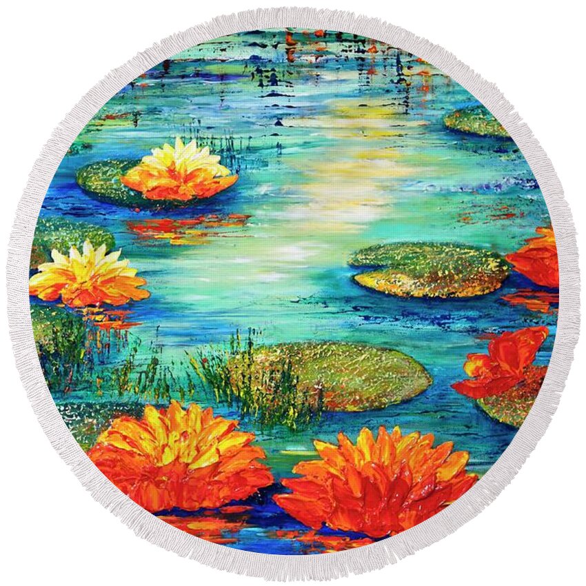 Lilies Round Beach Towel featuring the painting Tranquility V by Teresa Wegrzyn