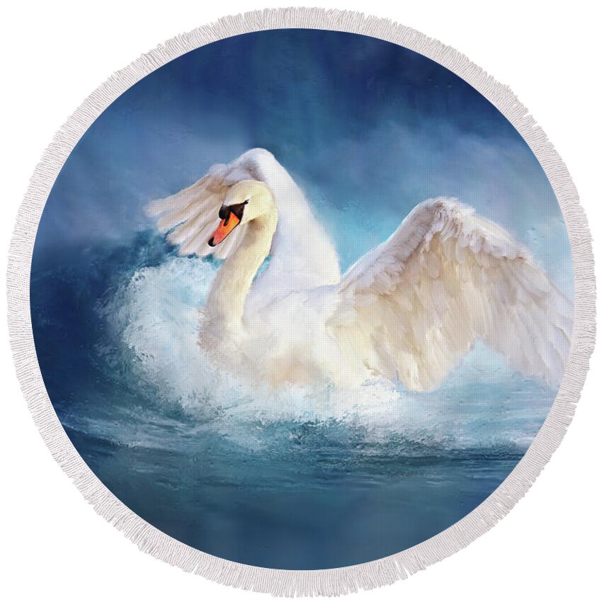 Swan Round Beach Towel featuring the painting Transcendence by Colleen Taylor