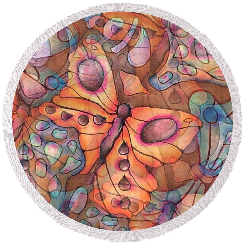 Intuitive Art Round Beach Towel featuring the pastel Transformation by Laurie's Intuitive