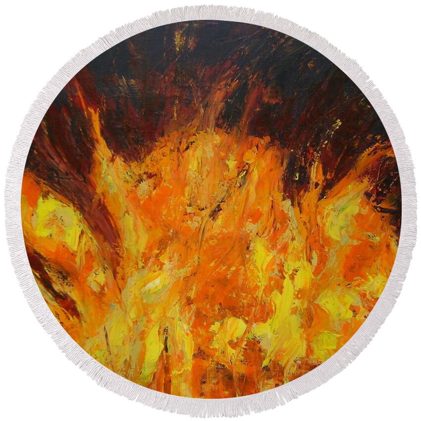 Transformation Through Fire I Round Beach Towel featuring the painting Transformation through fire I by Therese Legere