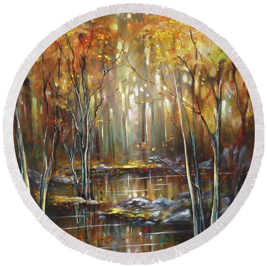 Landscape Round Beach Towel featuring the painting Transitions by Michael Lang